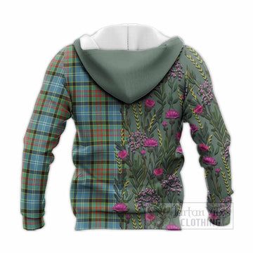 Cathcart Family Crest Tartan Knitted Hoodie Scottish Thistle Flower Pattern Half Style