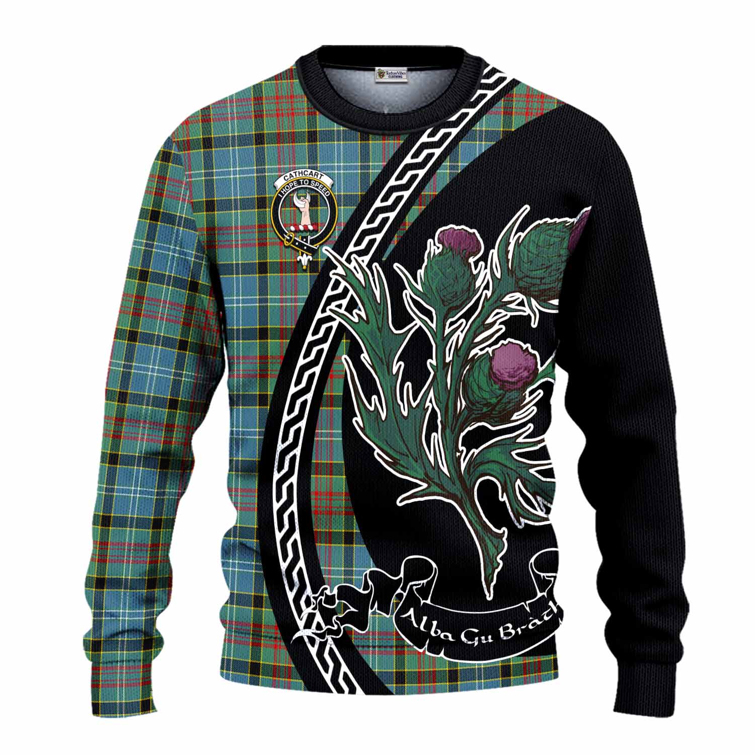 Cathcart Family Crest Tartan Knitted Sweater Alba Thistle Inspired - Tartan Vibes Clothing