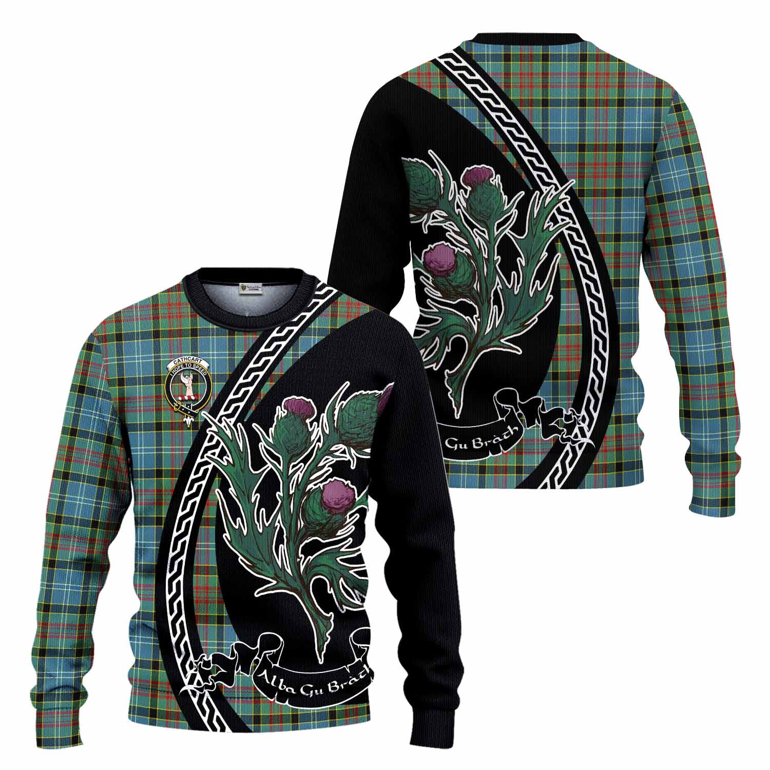 Cathcart Family Crest Tartan Knitted Sweater Alba Thistle Inspired - Tartan Vibes Clothing
