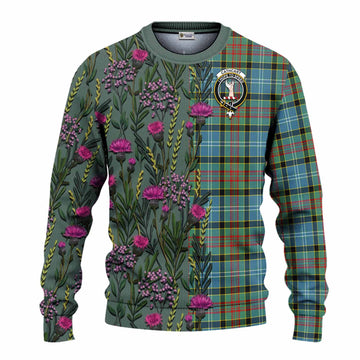 Cathcart Family Crest Tartan Knitted Sweater Scottish Thistle Flower Pattern Half Style