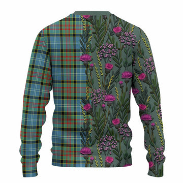 Cathcart Family Crest Tartan Knitted Sweater Scottish Thistle Flower Pattern Half Style