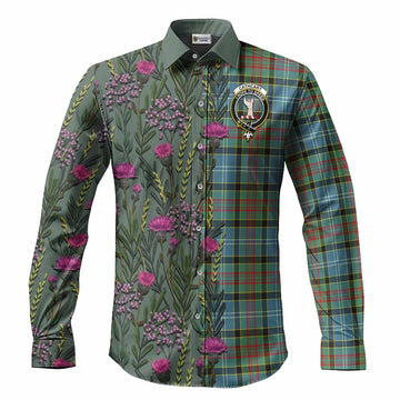 Cathcart Family Crest Tartan Long Sleeve Button Shirts Scottish Thistle Flower Pattern Half Style