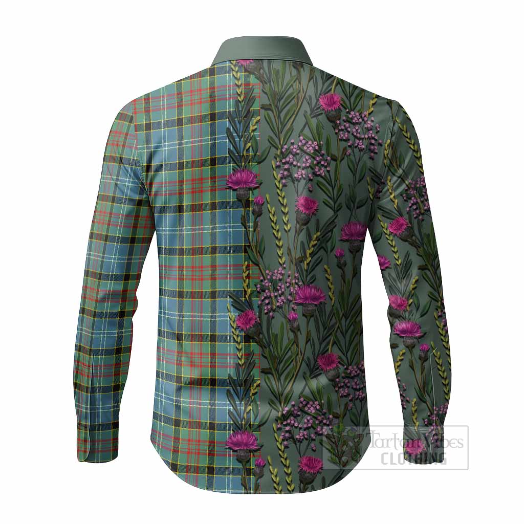 Cathcart Family Crest Tartan Long Sleeve Button Shirts Scottish Thistle Flower Pattern Half Style - Tartan Vibes Clothing