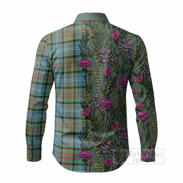 Cathcart Family Crest Tartan Long Sleeve Button Shirts Scottish Thistle Flower Pattern Half Style