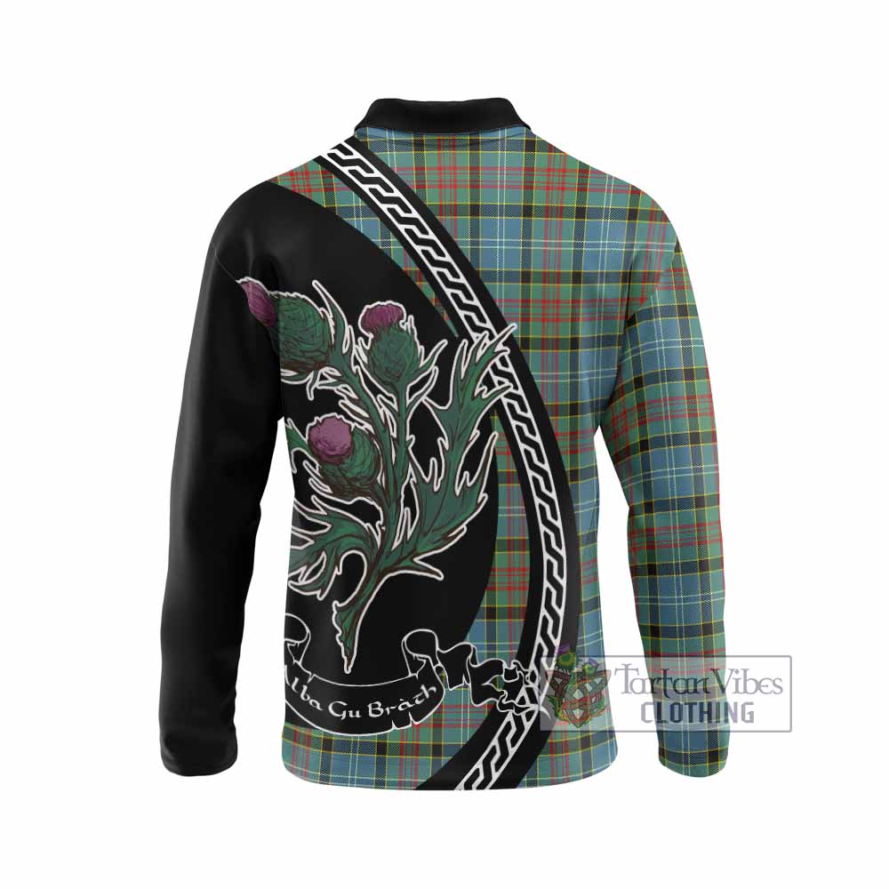 Cathcart Family Crest Tartan Long Sleeve Polo Shirt Alba Thistle Inspired - Tartan Vibes Clothing