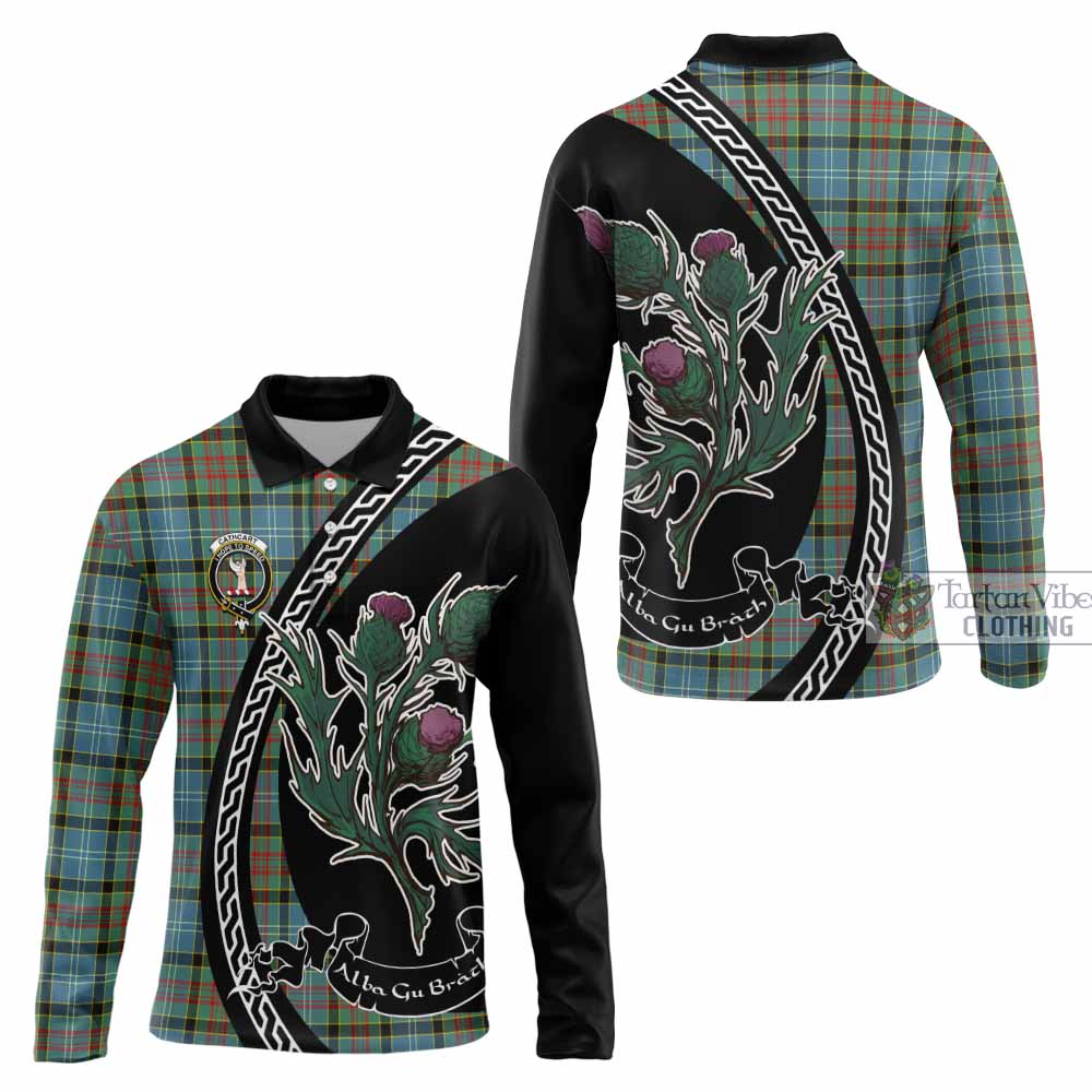 Cathcart Family Crest Tartan Long Sleeve Polo Shirt Alba Thistle Inspired - Tartan Vibes Clothing