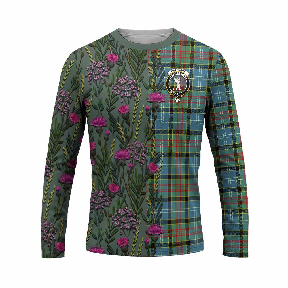 Cathcart Family Crest Tartan Long Sleeve T-Shirt Scottish Thistle Flower Pattern Half Style - Tartan Vibes Clothing