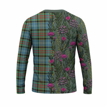 Cathcart Family Crest Tartan Long Sleeve T-Shirt Scottish Thistle Flower Pattern Half Style - Tartan Vibes Clothing