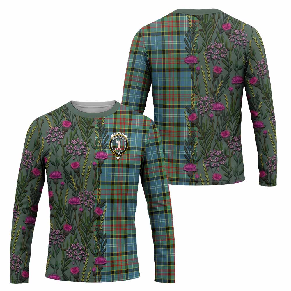 Cathcart Family Crest Tartan Long Sleeve T-Shirt Scottish Thistle Flower Pattern Half Style - Tartan Vibes Clothing