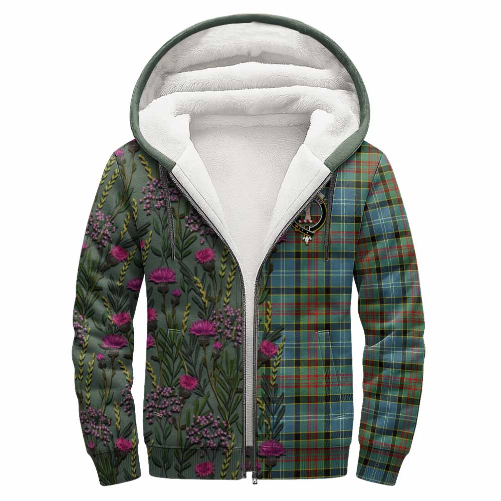 Cathcart Family Crest Tartan Sherpa Hoodie Scottish Thistle Flower Pattern Half Style - Tartan Vibes Clothing