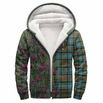 Cathcart Family Crest Tartan Sherpa Hoodie Scottish Thistle Flower Pattern Half Style