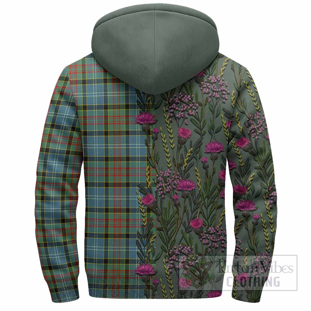 Cathcart Family Crest Tartan Sherpa Hoodie Scottish Thistle Flower Pattern Half Style - Tartan Vibes Clothing