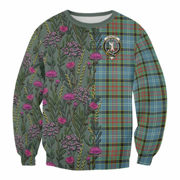 Cathcart Family Crest Tartan Sweatshirt Scottish Thistle Flower Pattern Half Style