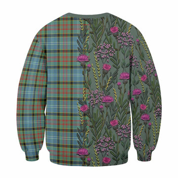 Cathcart Family Crest Tartan Sweatshirt Scottish Thistle Flower Pattern Half Style