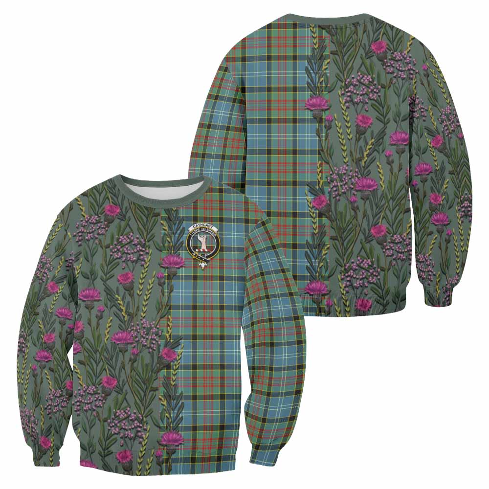 Cathcart Family Crest Tartan Sweatshirt Scottish Thistle Flower Pattern Half Style - Tartan Vibes Clothing