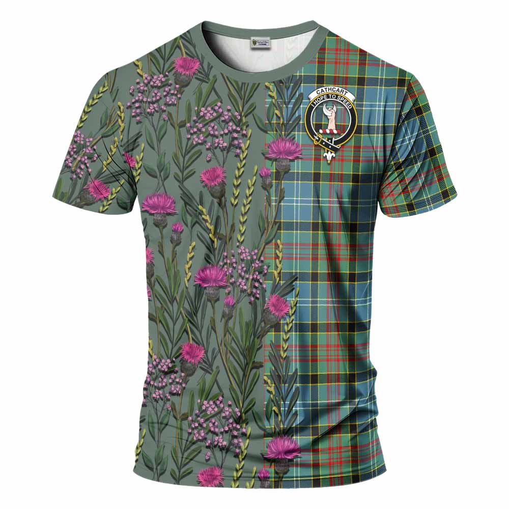 Cathcart Family Crest Tartan T-Shirt Scottish Thistle Flower Pattern Half Style - Tartan Vibes Clothing