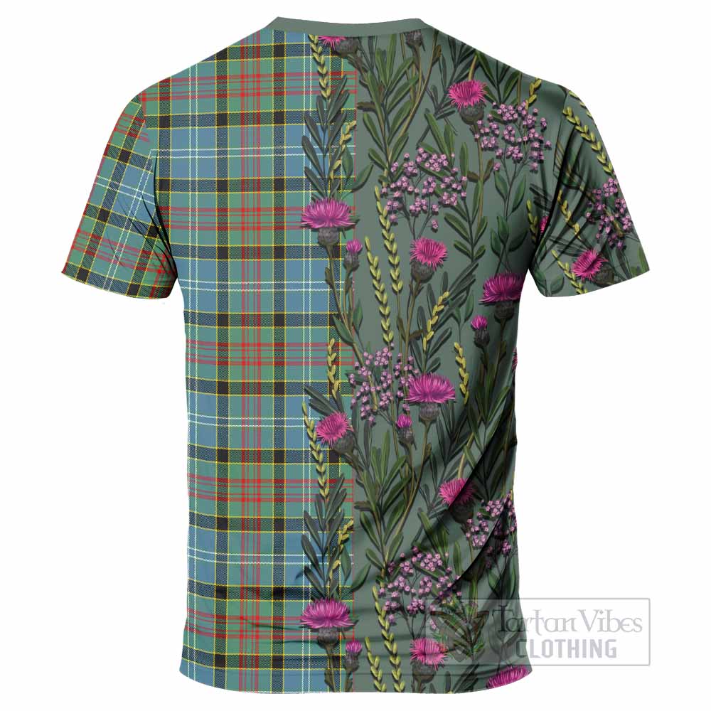 Cathcart Family Crest Tartan T-Shirt Scottish Thistle Flower Pattern Half Style - Tartan Vibes Clothing