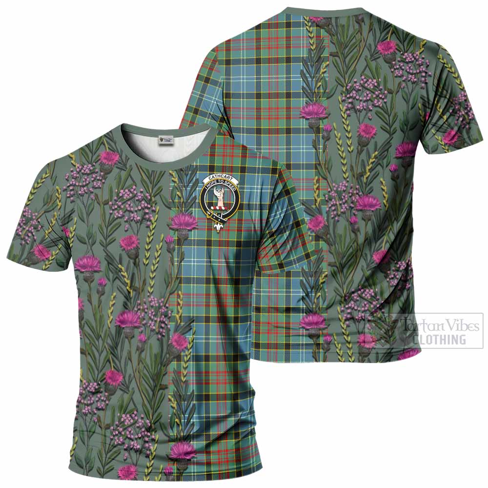 Cathcart Family Crest Tartan T-Shirt Scottish Thistle Flower Pattern Half Style - Tartan Vibes Clothing