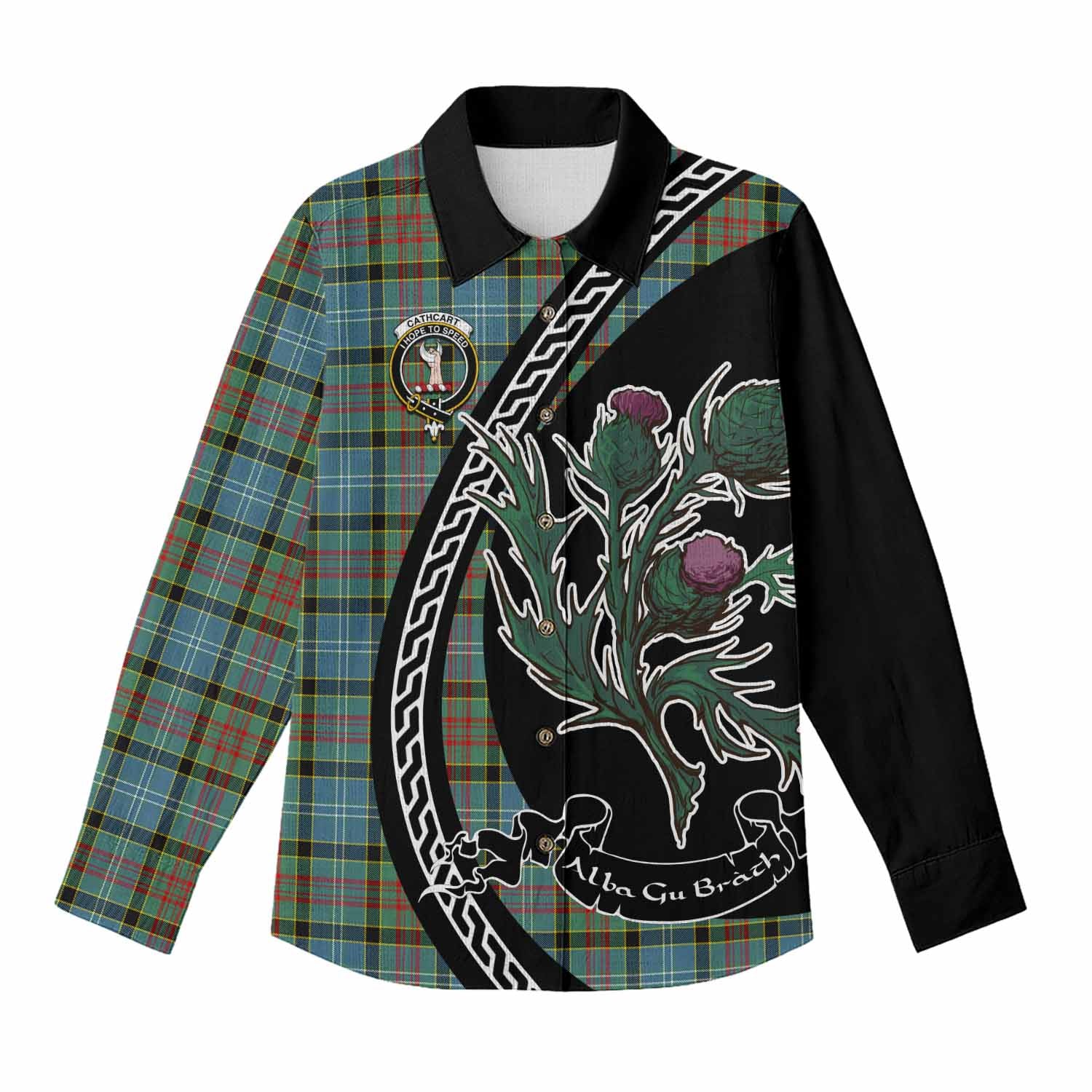 Cathcart Family Crest Tartan Women Casual Shirt Alba Thistle Inspired - Tartan Vibes Clothing