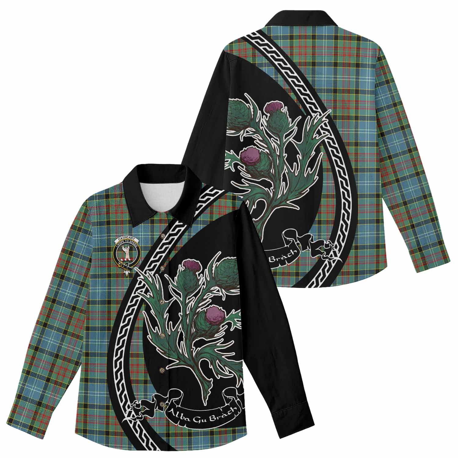 Cathcart Family Crest Tartan Women Casual Shirt Alba Thistle Inspired - Tartan Vibes Clothing