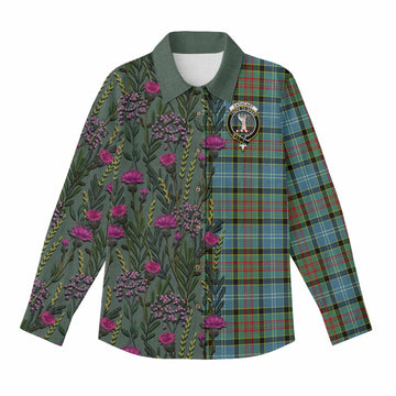 Cathcart Family Crest Tartan Women Casual Shirt Scottish Thistle Flower Pattern Half Style