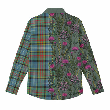 Cathcart Family Crest Tartan Women Casual Shirt Scottish Thistle Flower Pattern Half Style