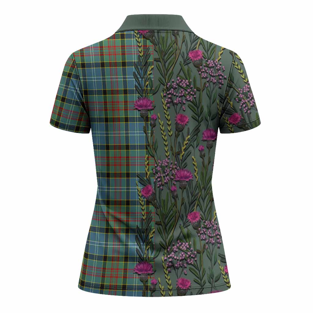 Cathcart Family Crest Tartan Women Polo Shirt Scottish Thistle Flower Pattern Half Style - Tartan Vibes Clothing
