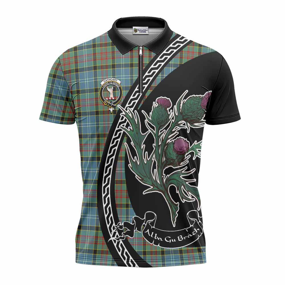 Cathcart Family Crest Tartan Zipper Polo Shirt Alba Thistle Inspired - Tartan Vibes Clothing