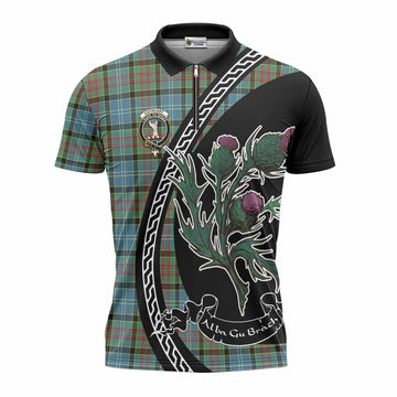 Cathcart Family Crest Tartan Zipper Polo Shirt Alba Thistle Inspired - Tartan Vibes Clothing