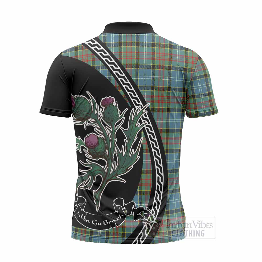 Cathcart Family Crest Tartan Zipper Polo Shirt Alba Thistle Inspired - Tartan Vibes Clothing