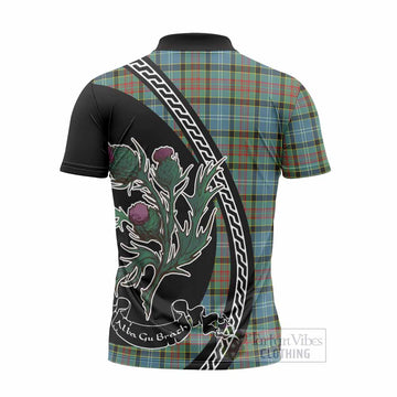 Cathcart Family Crest Tartan Zipper Polo Shirt Alba Thistle Inspired - Tartan Vibes Clothing