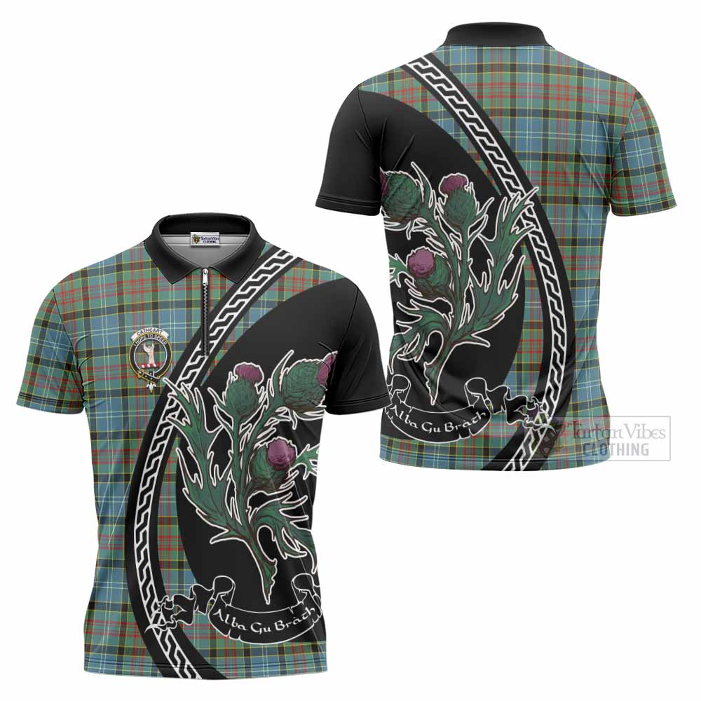 Cathcart Family Crest Tartan Zipper Polo Shirt Alba Thistle Inspired - Tartan Vibes Clothing