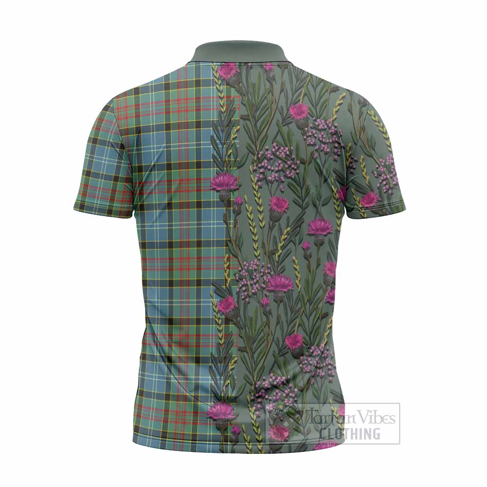 Cathcart Family Crest Tartan Zipper Polo Shirt Scottish Thistle Flower Pattern Half Style - Tartan Vibes Clothing