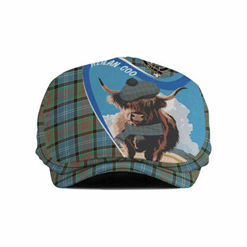 Cathcart Scottish Heilan Coo Tartan Crest Flat Cap, Jeff Cap