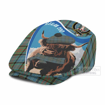 Cathcart Scottish Heilan Coo Tartan Crest Flat Cap, Jeff Cap