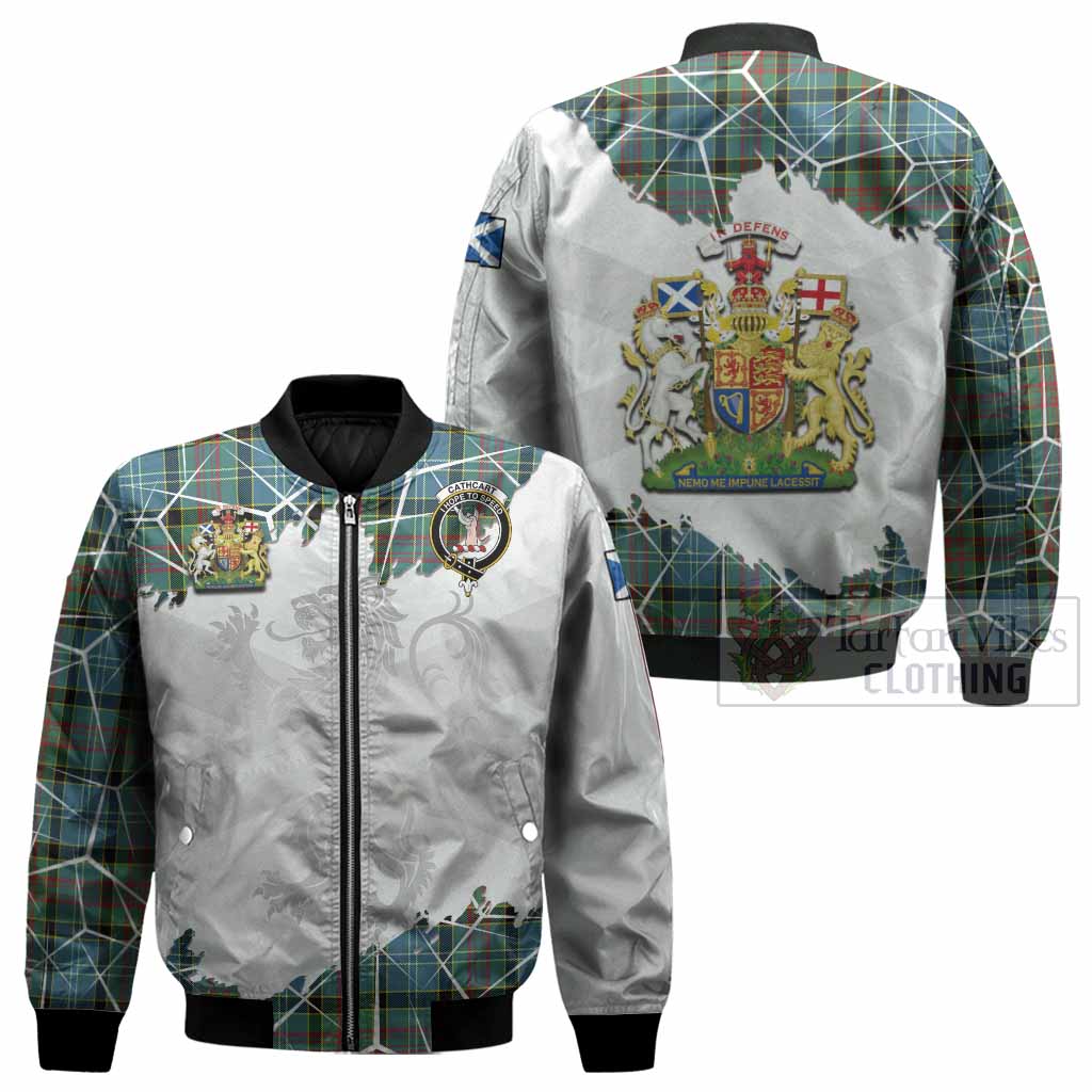 Cathcart Tartan Bomber Jacket with Family Crest and Lion Rampant Grunge Style