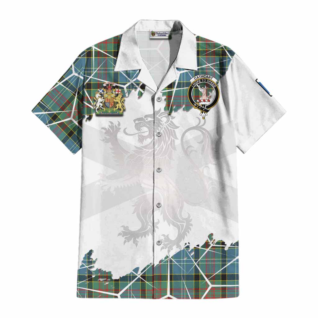 Cathcart Tartan Cotton Hawaiian Shirt with Family Crest and Lion Rampant Grunge Style