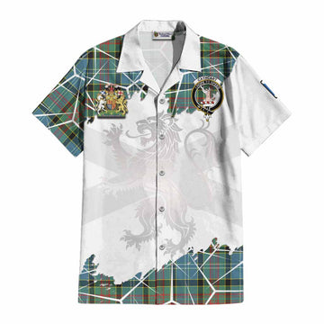Cathcart Tartan Cotton Hawaiian Shirt with Family Crest and Lion Rampant Grunge Style