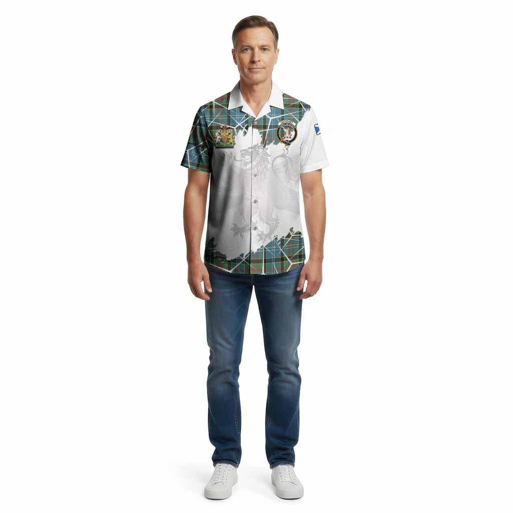 Cathcart Tartan Cotton Hawaiian Shirt with Family Crest and Lion Rampant Grunge Style