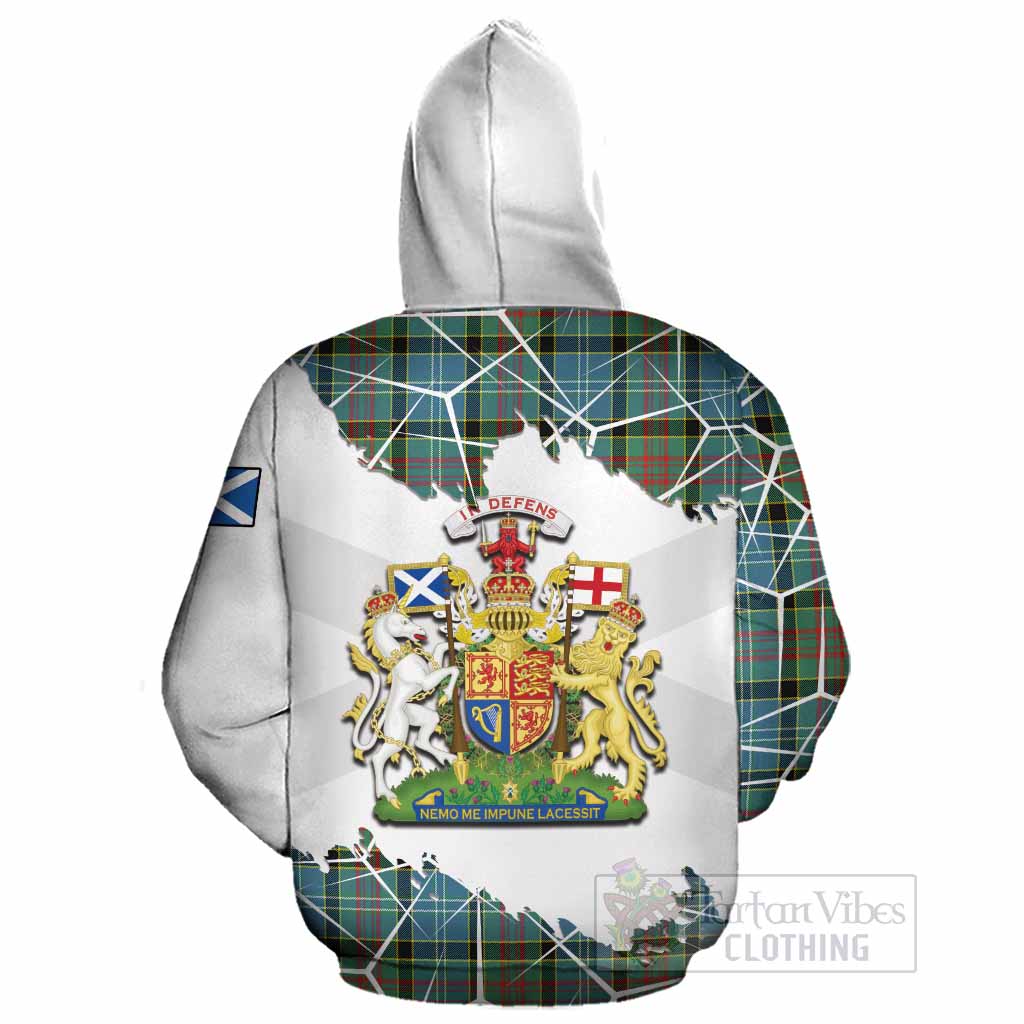 Cathcart Tartan Cotton Hoodie with Family Crest and Lion Rampant Grunge Style