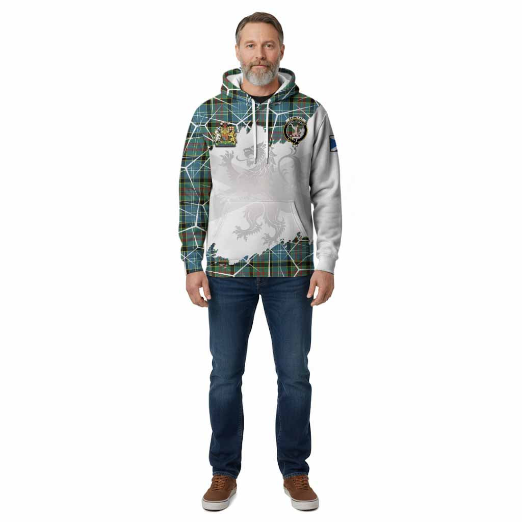 Cathcart Tartan Cotton Hoodie with Family Crest and Lion Rampant Grunge Style