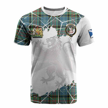 Cathcart Tartan Cotton T-shirt with Family Crest and Lion Rampant Grunge Style