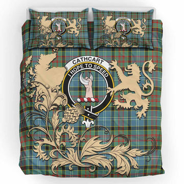 Cathcart Tartan Crest Bedding Set with Scottish Iconic Symbols 