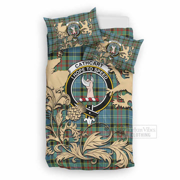 Cathcart Tartan Crest Bedding Set with Scottish Iconic Symbols 