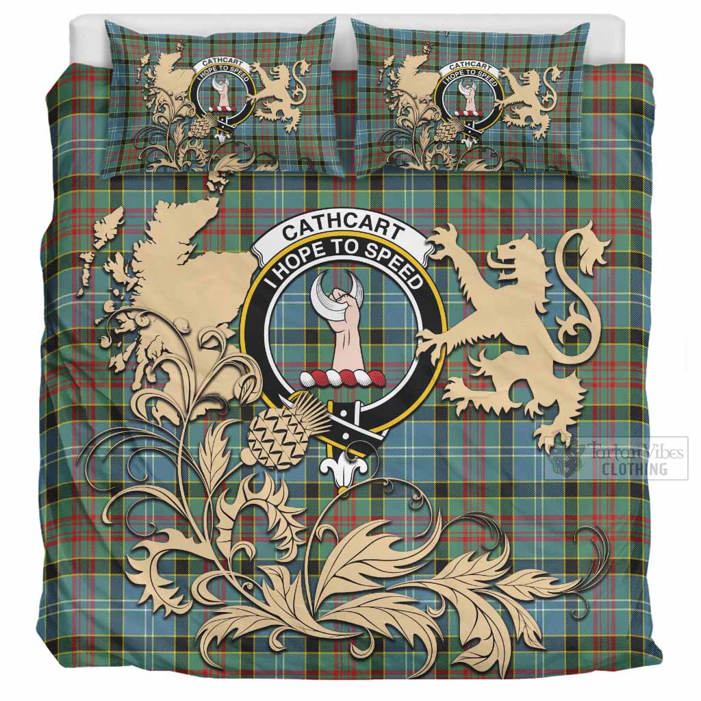 Cathcart Tartan Crest Bedding Set with Scottish Iconic Symbols 