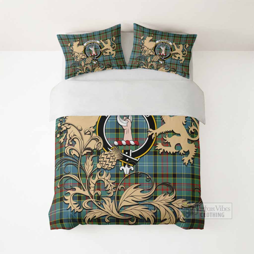 Cathcart Tartan Crest Bedding Set with Scottish Iconic Symbols 