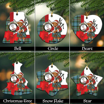 Cathcart Tartan Crest Christmas Ceramic Ornament Highland Cow Bagpipes Coquette Bow Style