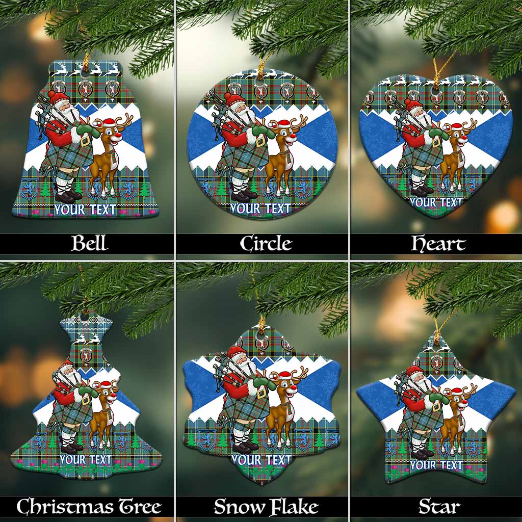 Cathcart Tartan Crest Christmas Ceramic Ornament Scotland Santa With Bagpipes Cute Reindeer