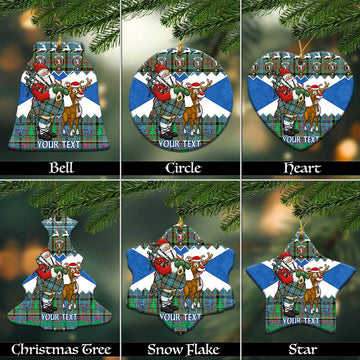 Cathcart Tartan Crest Christmas Ceramic Ornament Scotland Santa With Bagpipes Cute Reindeer