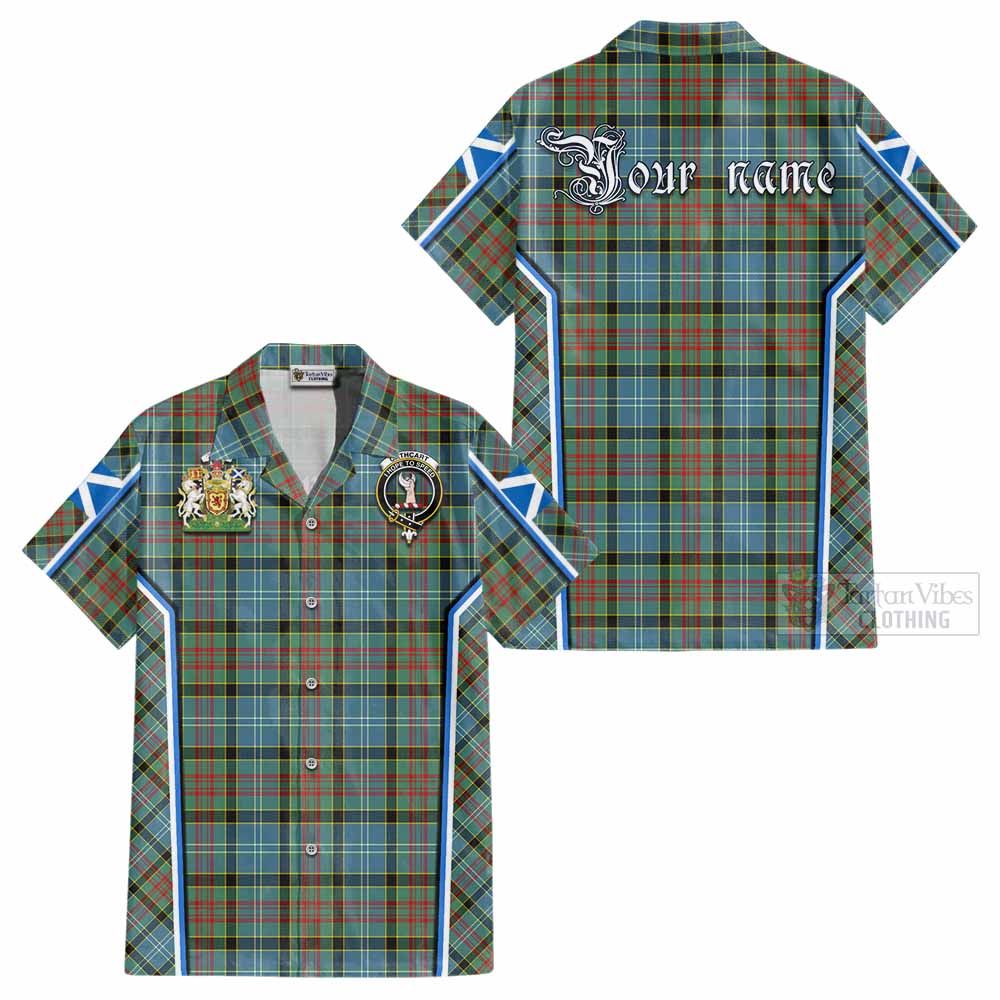 Cathcart Tartan Crest Cotton Hawaiian Shirt Scotland Coat of Arm Flag Style - Tartan Vibes Clothing